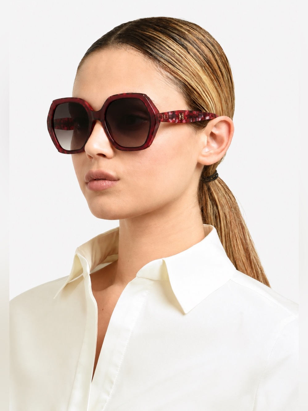 Carolina Herrera Oversized Burgundy Hexagonal Sunglasses - New with Case
